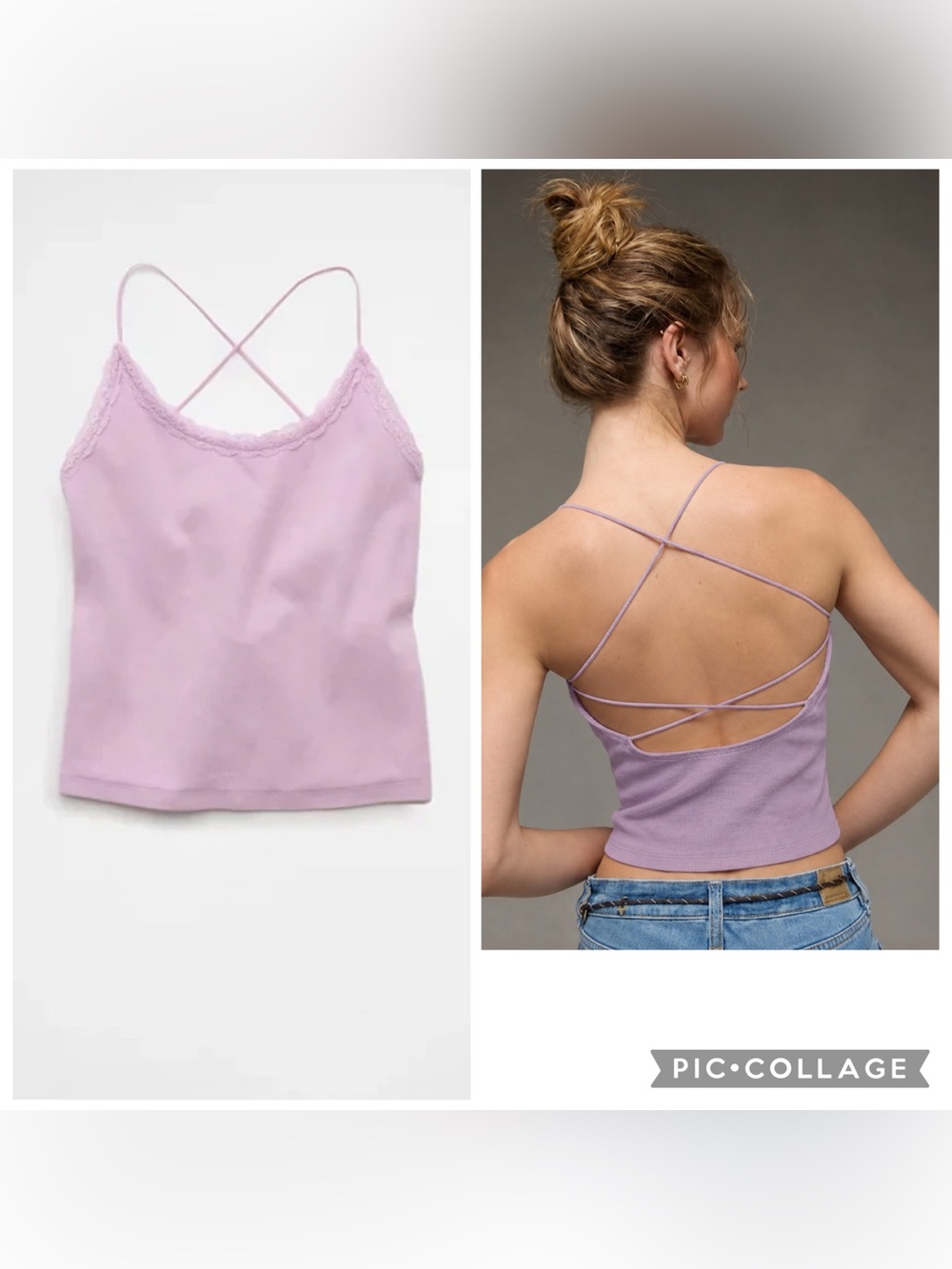 American Eagle Strappy Go lucky Lace Trim Crop Tank top Camisole Size Medium